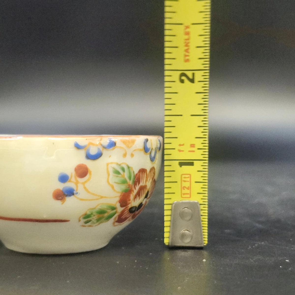 Porcelain Demitasse Cups & Saucers Set of 2 Hand Painted Floral Rim Chip Japan