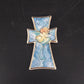 P Buckley Moss Millennium Cross Ceramic Pin Pendant Brooch 2" in Case 1999 Vtg