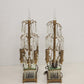 2 Gilt Brass Candelabra Table Lamps Antique Drop Crystal Prisms 4 Candle Lights