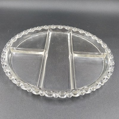 Condiment Dish Plate Divided Five Section Part Clear Glass Bubble Edge 11.25"