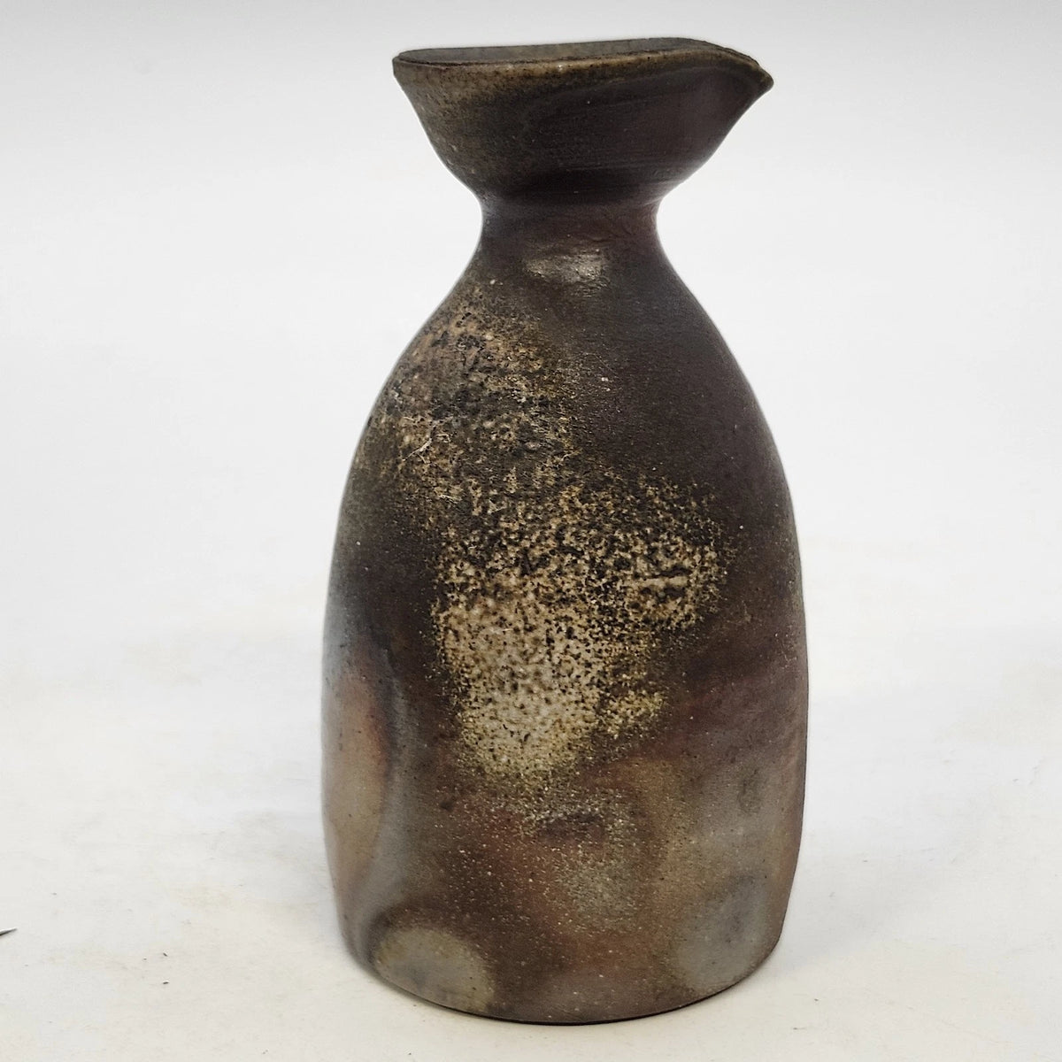 Studio Art Pottery Sake Pitcher Small Vase Pinched Pour Spout Dark Brown 4.5"