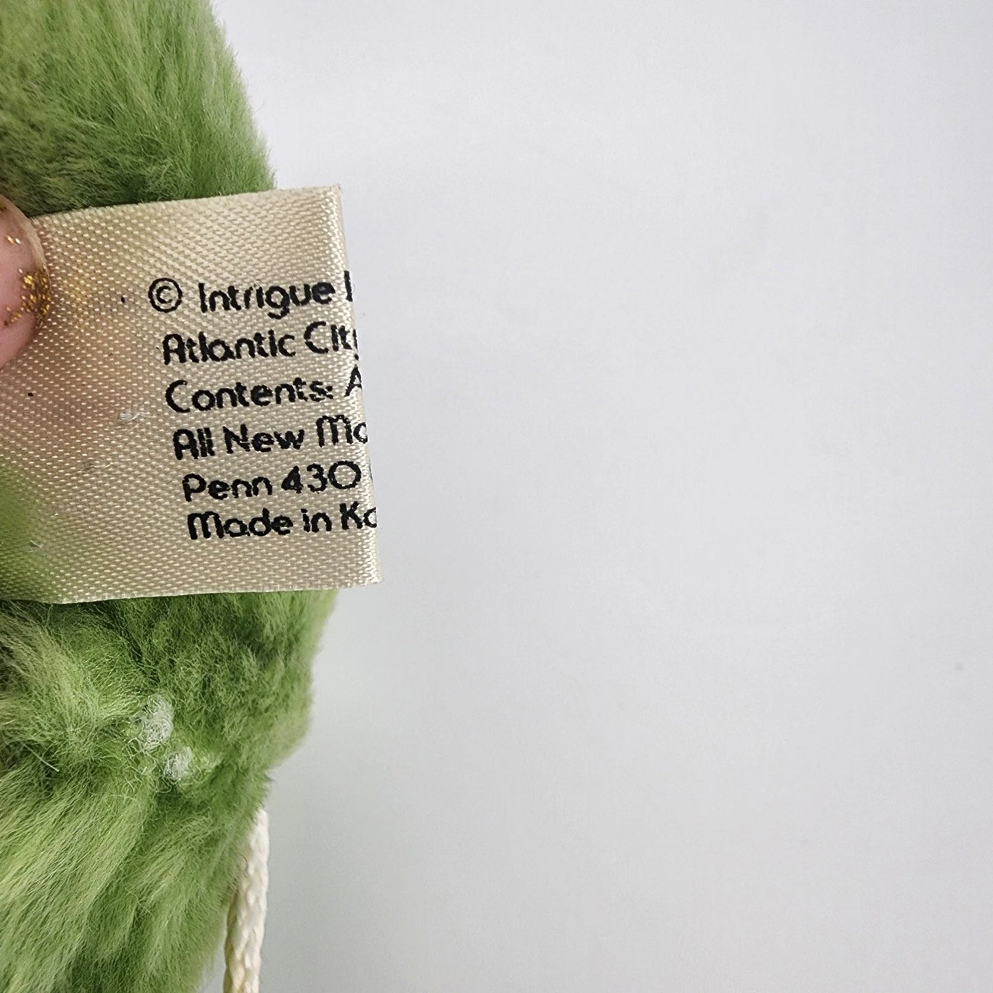 Intrigue Hanging Monkey Plush Green 6" Tall Hook & Loop Hands Korea Vintage 1980
