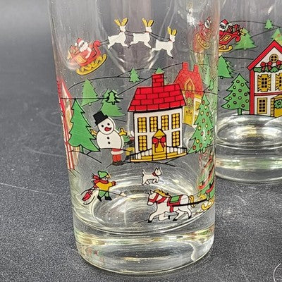 Set Of 4 Hi-Ball Glasses 11oz 5.5" by The Joy Of Christmas Carlton Glass USA NOS