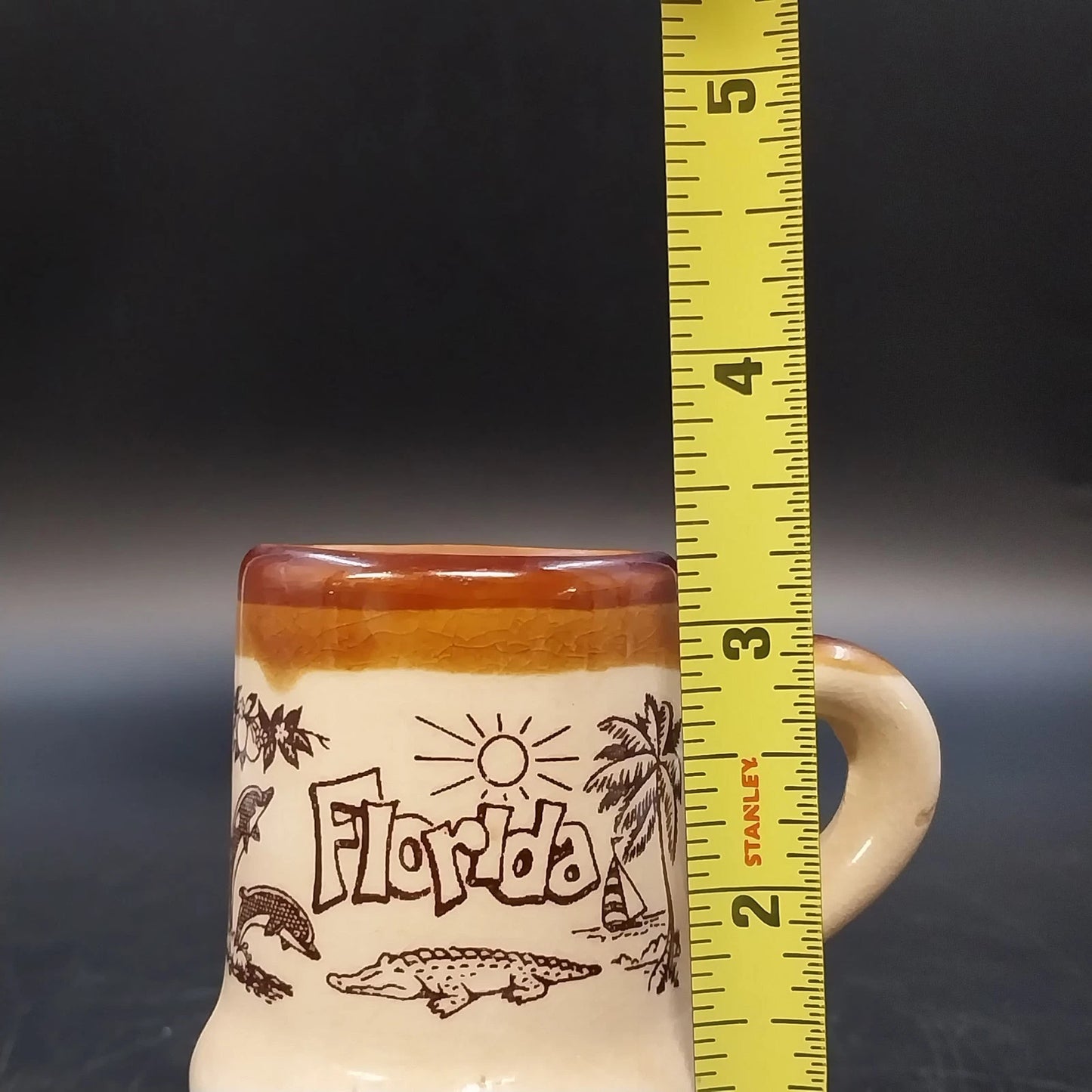 Florida Ceramic Mini Mug Toothpick Holder Alligator Dolphins Palm Tree Tropical