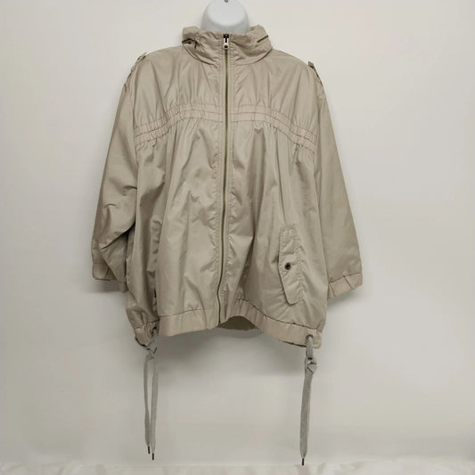 Eddie Bauer Women’s Jacket XXL Beige Hooded Zip Front 3/4 Sleeve Lightweight