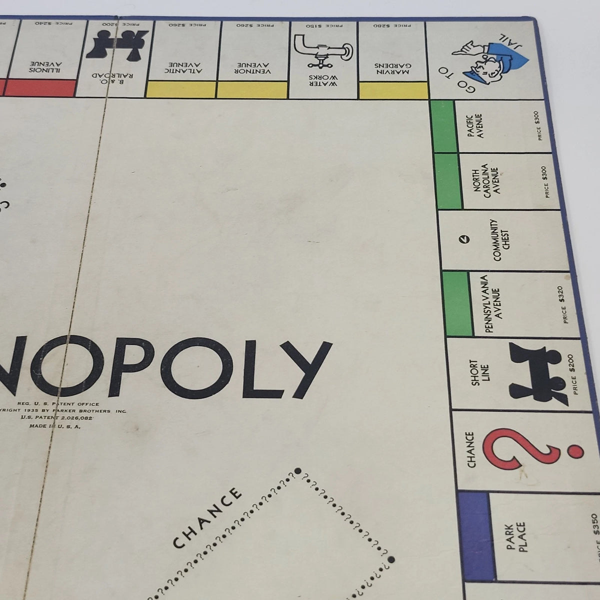 Parker Brothers Monopoly Game Board Bi-Fold Early Ed 1938 Salem Mass Chicago NY