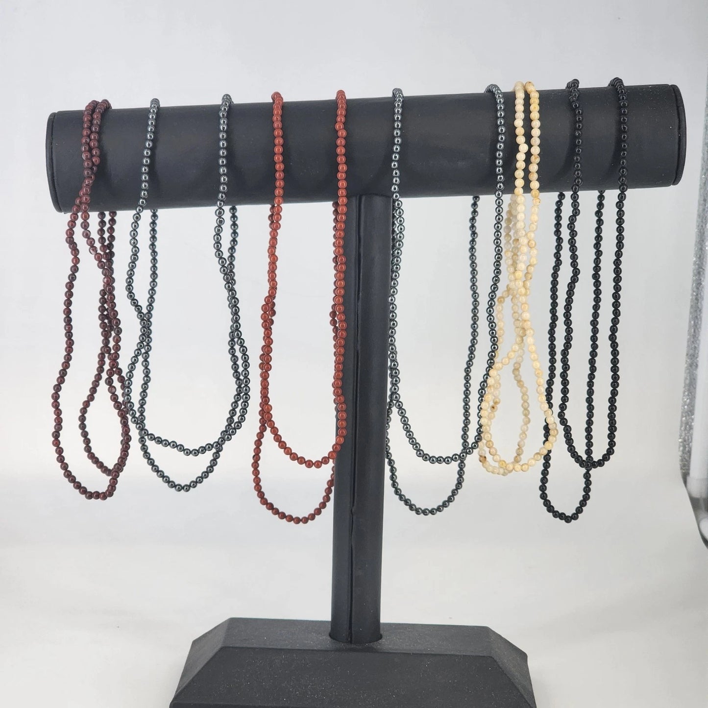6-Strand Seed Bead Necklace 34" Multi-Media Glass Stone Metal Boho No Clasp Vtg