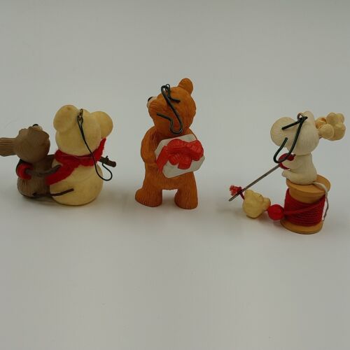 3 Hallmark Keepsake 1986 Ornaments CINNAMON BEAR Snow Buddies POPCORN MOUSE Vtg