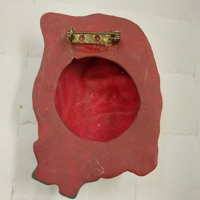 2 Old World Santa Claus Painted Clay Head Brooch Pin Christmas Holiday Vintage
