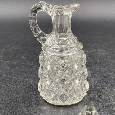 Cruet Decanter with Handle Hand-Cut Crystal Elegant Table Décor Cube Pattern Vtg