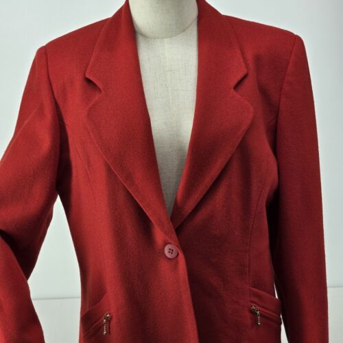 Norton McNaughton Red Wool Blazer Size 6 Single Button Zipper Pockets Fully Line