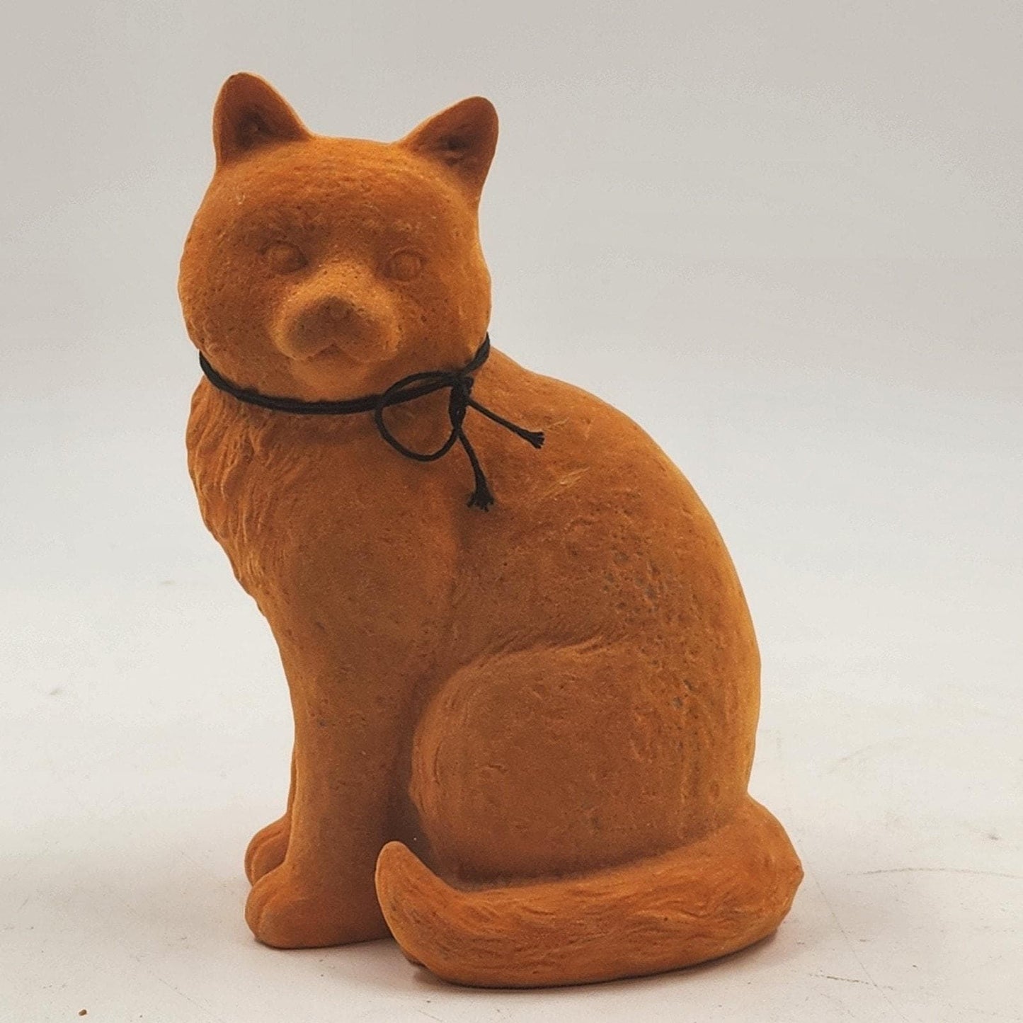 Flocked Orange Cat Figurine 7.25 Inch Fuzzy Ceramic Kitty 1960s 70s