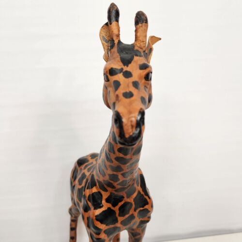 Leather Wrapped Giraffe Figurine Animal Vintage Large 18 Inch Tall Safari Décor