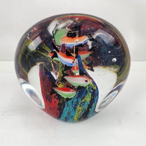 Art Glass Paperweight Fish Under The Sea Colorful Reef Unusual Shape 4" Tall