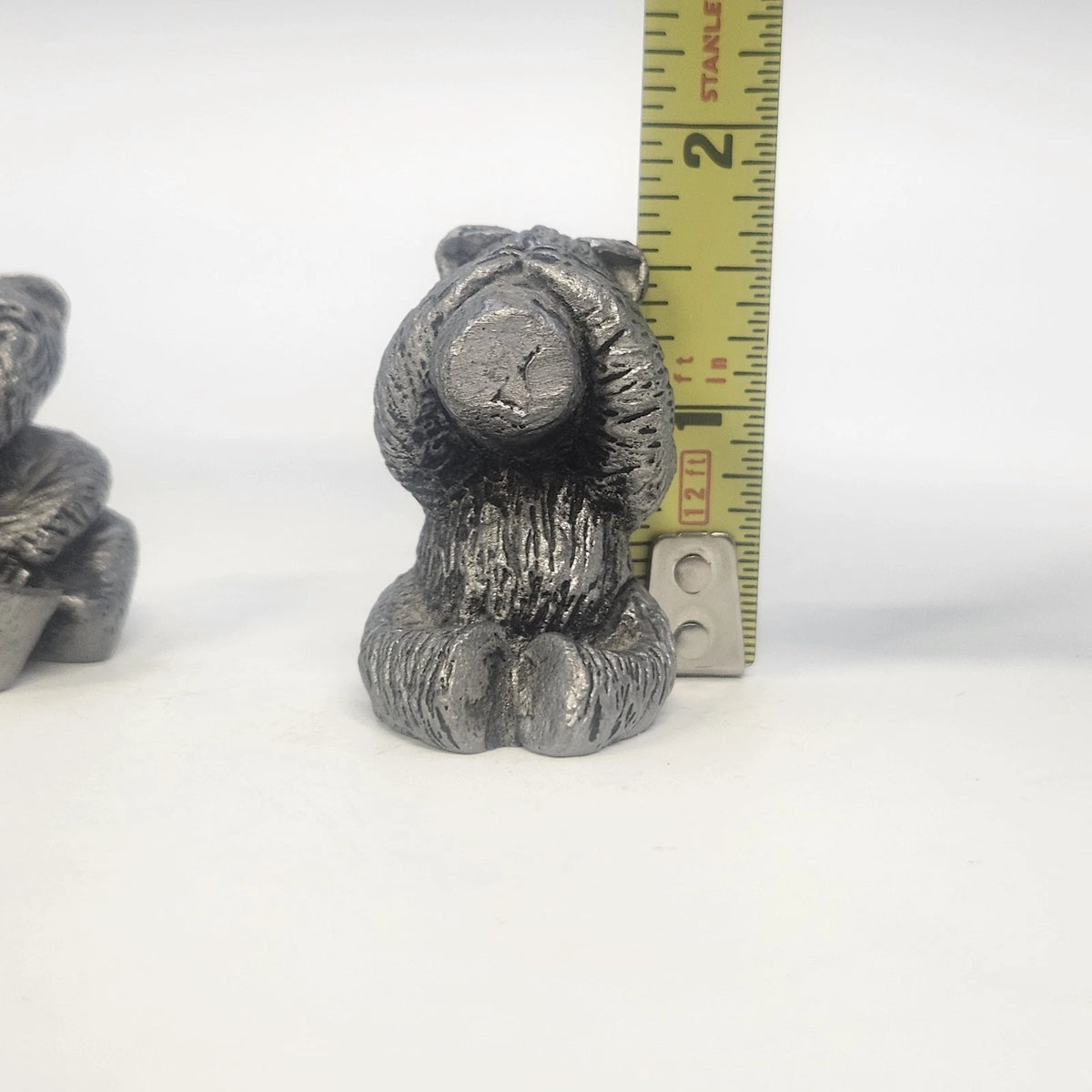 Pewter Bear Figurine Lot 2 Honey Pot See No Evil Miniature 1.5" Textured Fur Vtg