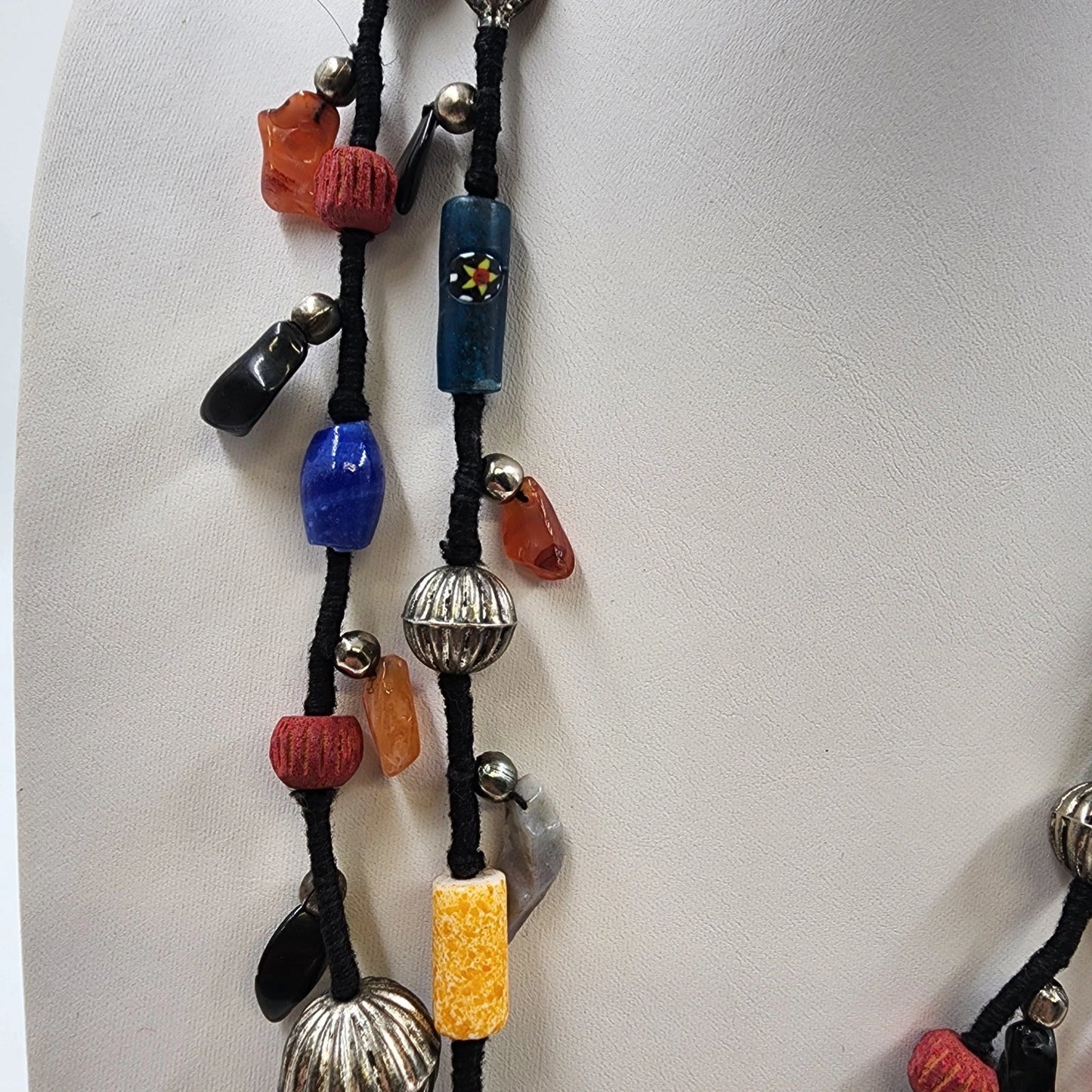 Lot of 3 Beaded Necklaces Jewelry Black Faceted Amber Glass Multicolor Boho Mix