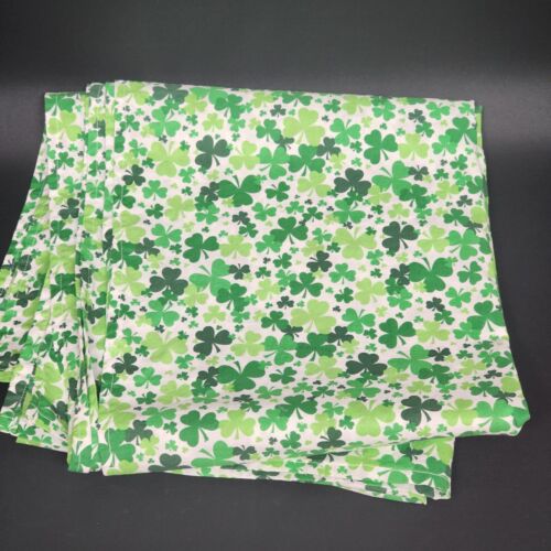 Green And White Linen Tablecloth with Shamrocks 96 x 42 Inches Vintage