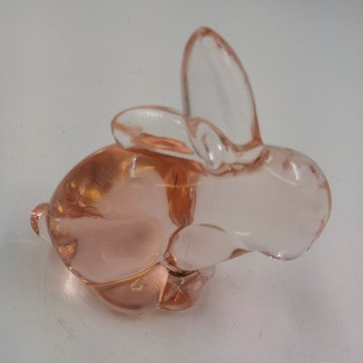 Enesco Art Glass Easter Bunny Peach Figurine 3.5” Vintage Rabbit Paperweight
