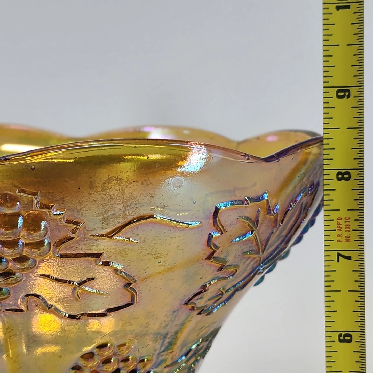 Indiana Glass Harvest Grape Compote Marigold Carnival Pedestal Bowl 8.5" Vintage