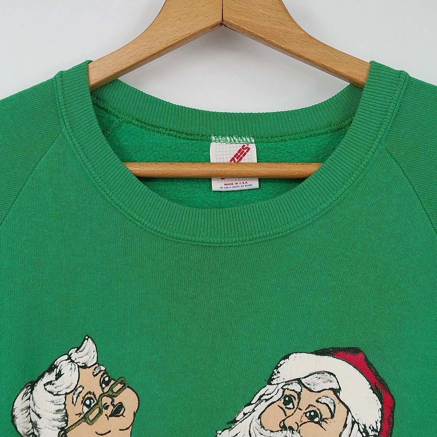 Jerzees XL Christmas Sweatshirt Santa Mrs Claus Green TIS THE SEASON 1990's USA