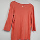 DKNY Jeans Women’s Medium Dream Tee Peach Orange Floral Graphic V-Neck 3/4 Sleeve Top
