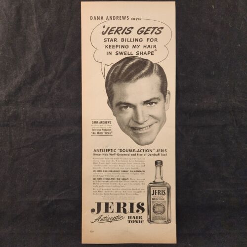Jeris Antiseptic Hair Tonic Double Action w Dana Andrews 1948 Vintage Print Ad