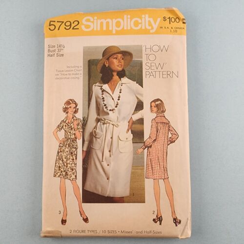 Simplicity 8428 Vintage Women's Sewing Pattern Dress Size 14½ Bust 37 Uncut 1973