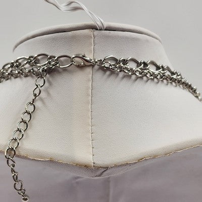Silver Tone Chains w Multicolor Beads & Filigree Accents Double Strand Necklace