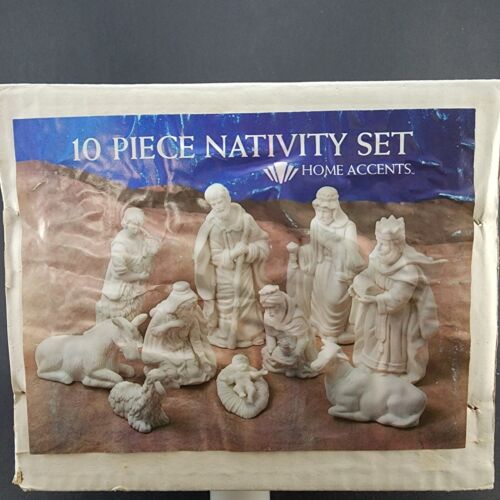 Home Accents 10 Piece Nativity Set Bisque White Ceramic 7½" Figurines with Box