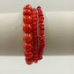 Set of 3 Orange Red Tone Small and Large Round Beads Stretchable Bracelets 6"