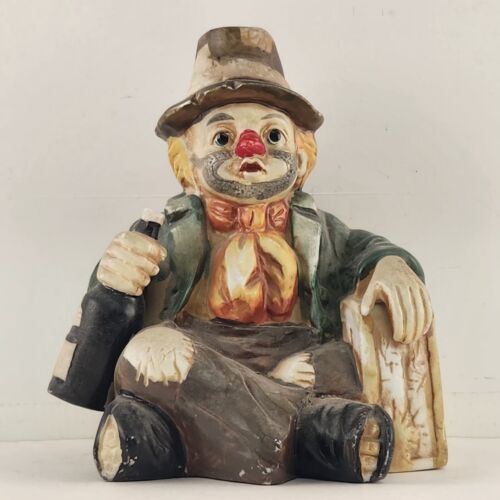 Sun Saint Porcelain Hobo Clown with Suitcase and Bottle Music Box 6.5" Taiwan