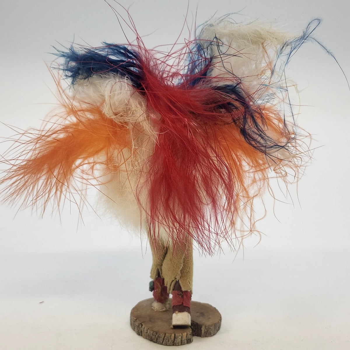 Rainbow C.Zopah Handmade Feather Folk Art Figure Colorful Wood Base 5" 154-168