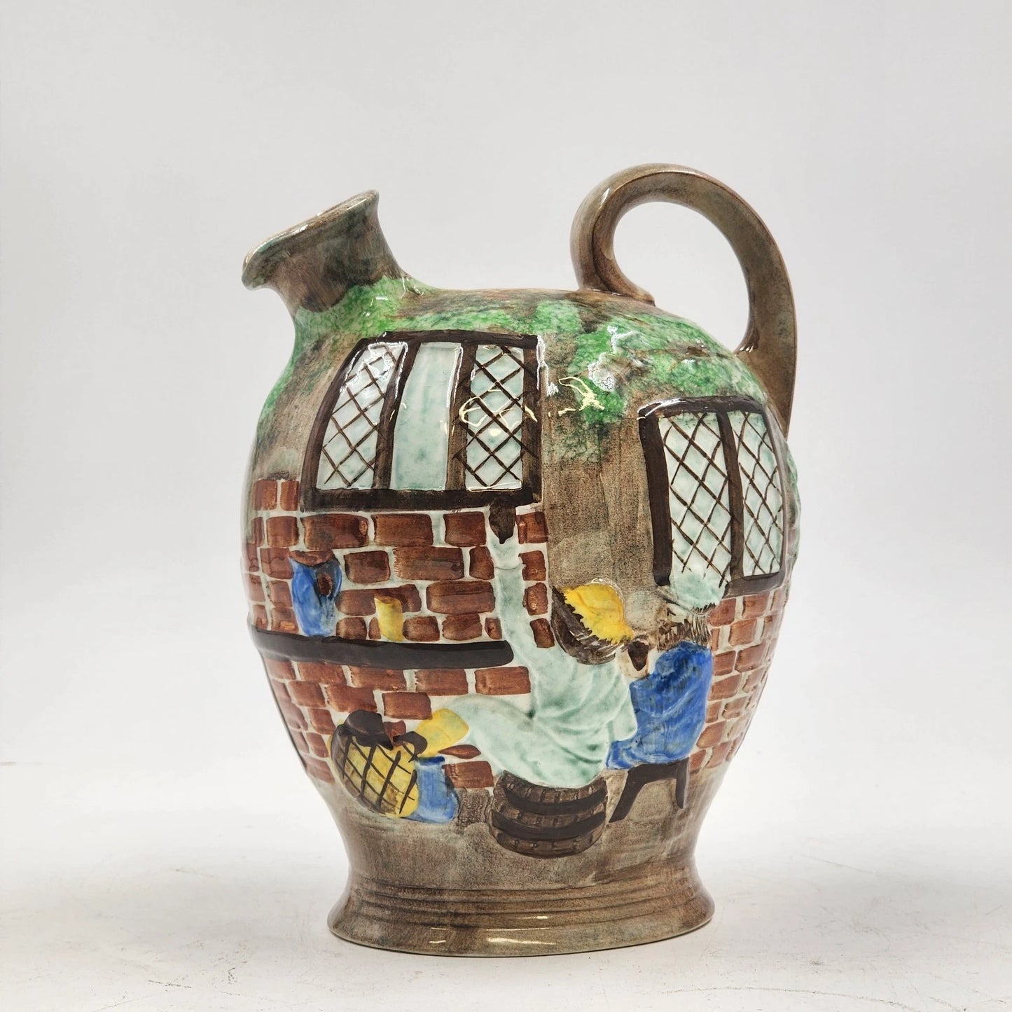 Radford Art Pottery Flagon Jug Hand Painted Wine Village Pub Scene England Vtg