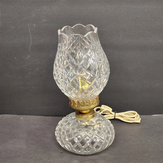 Waterford Crystal Hurricane Table Lamp 13" Tulip Style Clear Glass Brass Accents