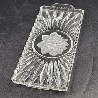 Stollen Platte Crystal Cake Plate Tray German Christmas Floral w Handles 14.25"