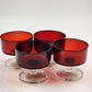 4 Ruby Red & Clear Sundae Glasses Luminarc France Champagne Cocktail Dessert Vtg