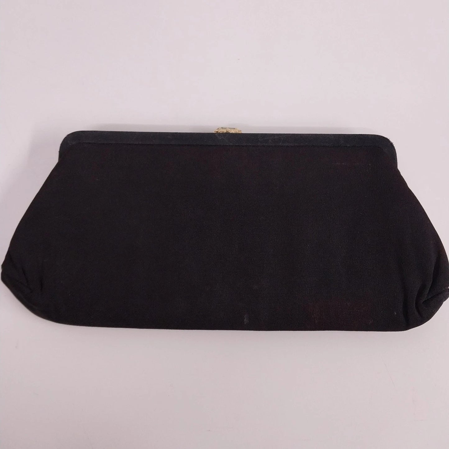 Black Structured Clutch Purse Bag Gold Faux Stone Clasp Vintage Eveningwear