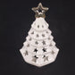 White Ceramic Christmas Tree Tea Light Holder Gold Star Cutouts 6.5" Holiday