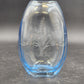 Hand Blown Blue Tint Glass Vase Etched Floral Scandinavian Swedish Oval 6.75″