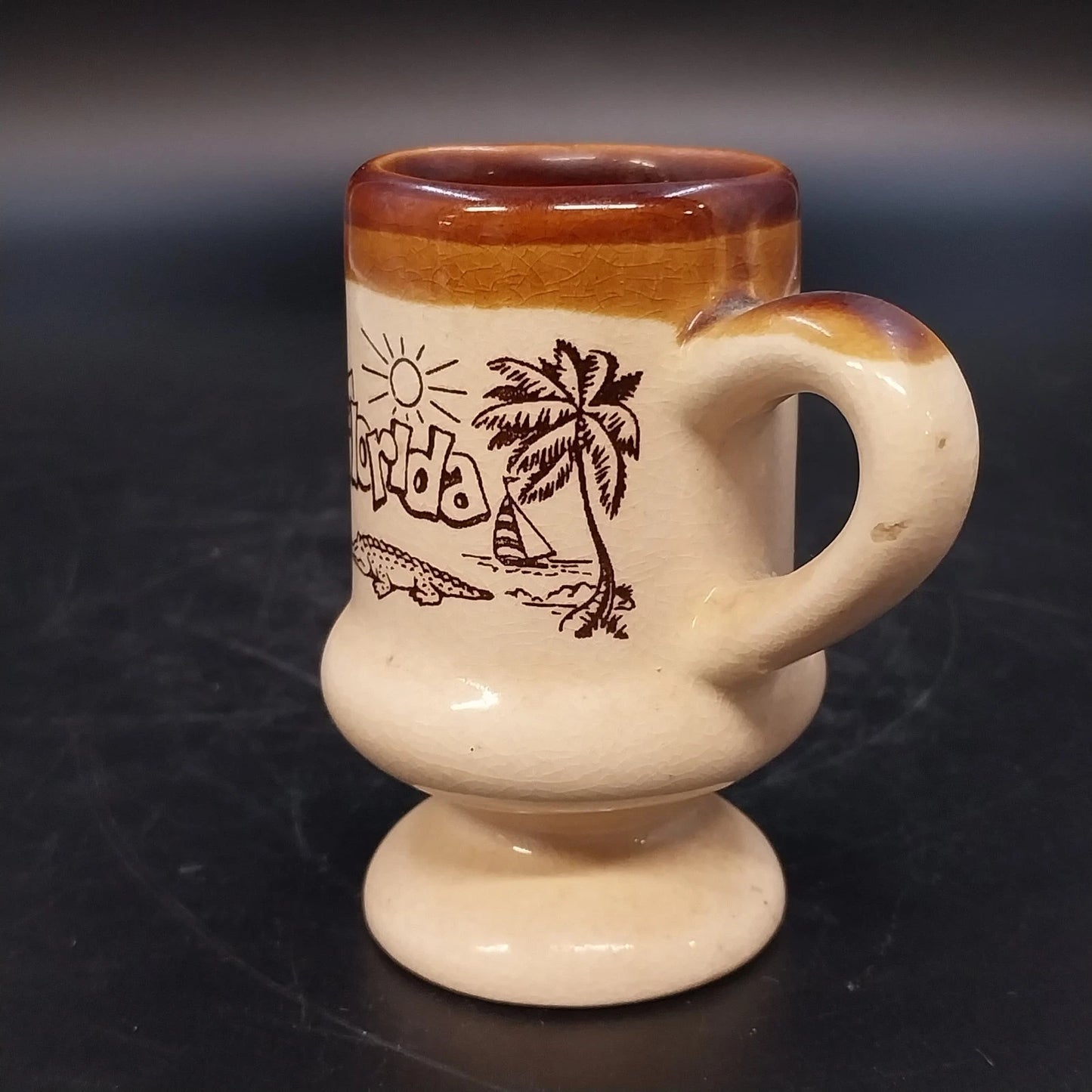 Florida Ceramic Mini Mug Toothpick Holder Alligator Dolphins Palm Tree Tropical
