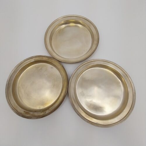 Stainless Steel Restaurant Plate liner Tray Serving Round Dish 3 Pc Silvertone