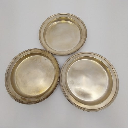 Stainless Steel Restaurant Plate liner Tray Serving Round Dish 3 Pc Silvertone