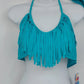 Capri Women's Fringe Halter Bikini 2 Piece Teal Blue Swimsuit Size L NWT