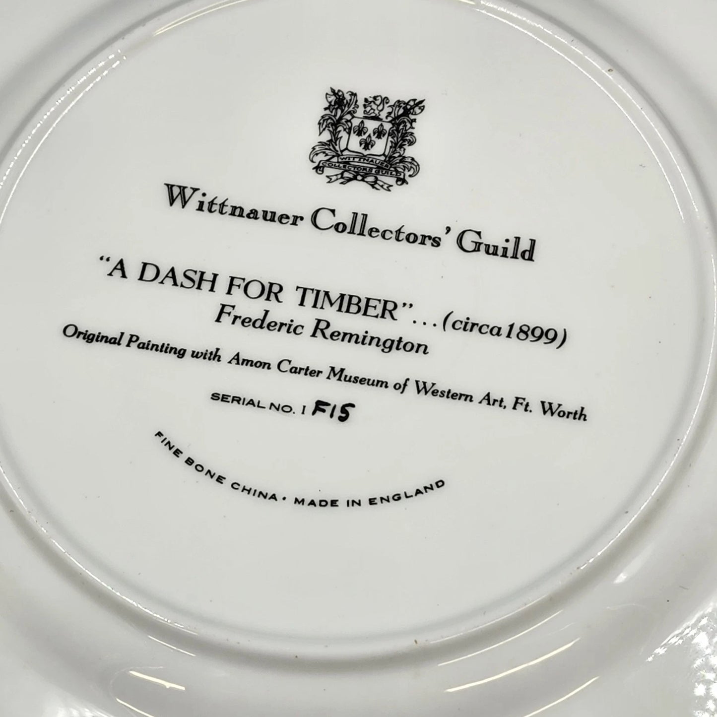 Wittnauer Collectors Guild Plate IF15 A Dash for the Timber Remington Bone China