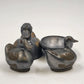 3 pcs Pewter & Brass Duck Family Large & Small Trinket Box Dish 1990s China