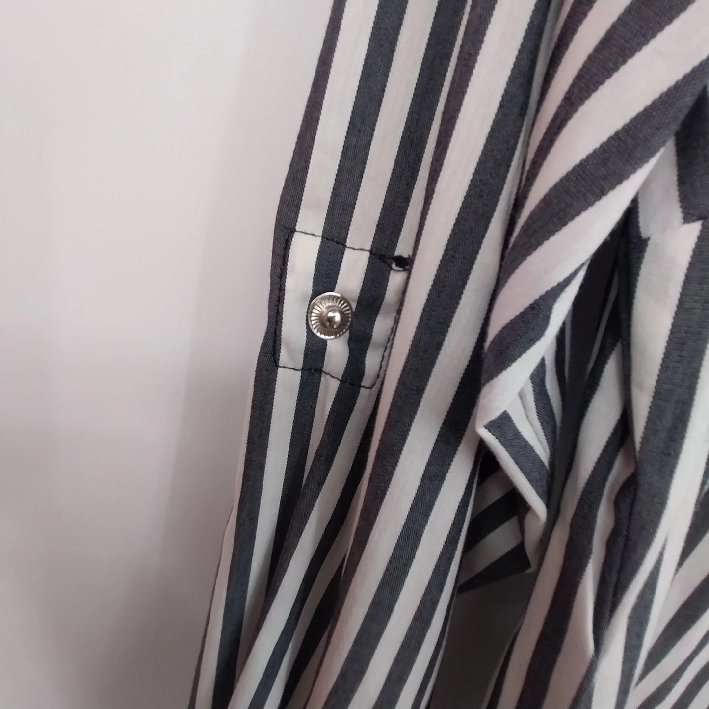 Tracy M Black White Striped Zip Front Blouse Women Large