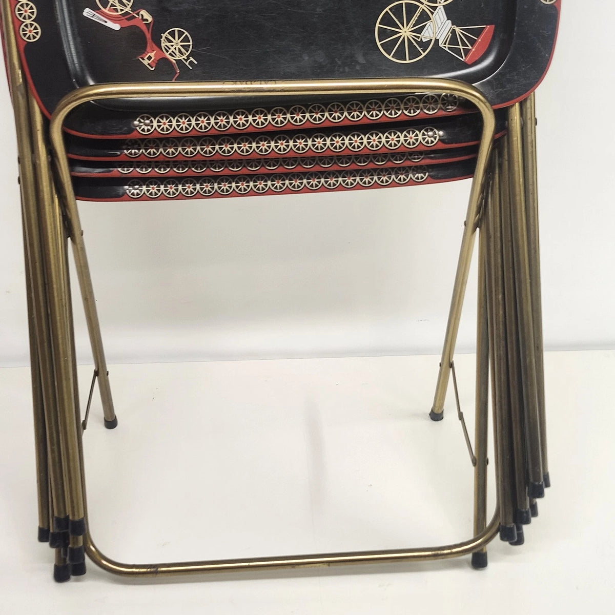 4 Cal-Dak TV Trays Carriage & Stagecoach Black Folding with Stand Vintage