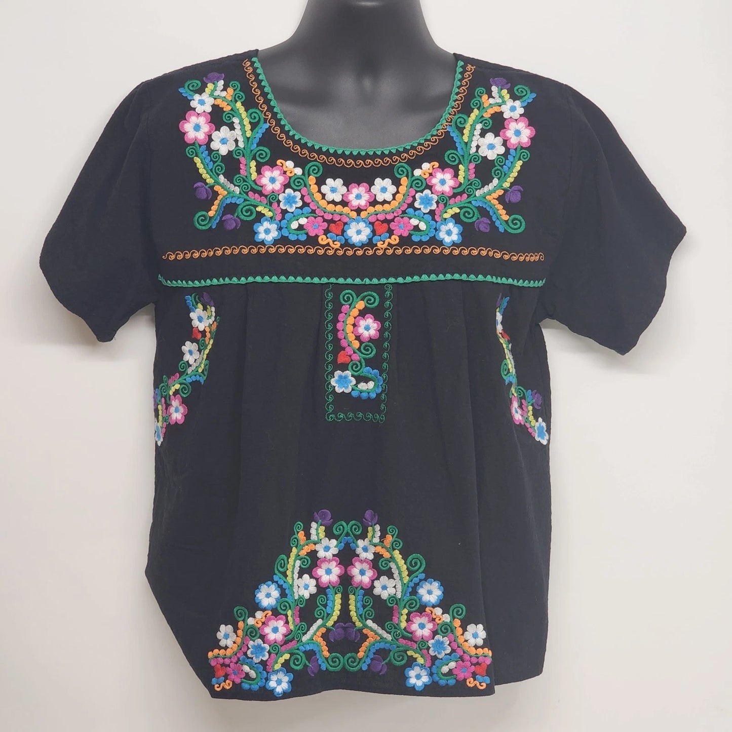 YZXDORWJ Embroidered Boho Shirt Black Crinkle Cotton Blend Short Sleeve Size XXL