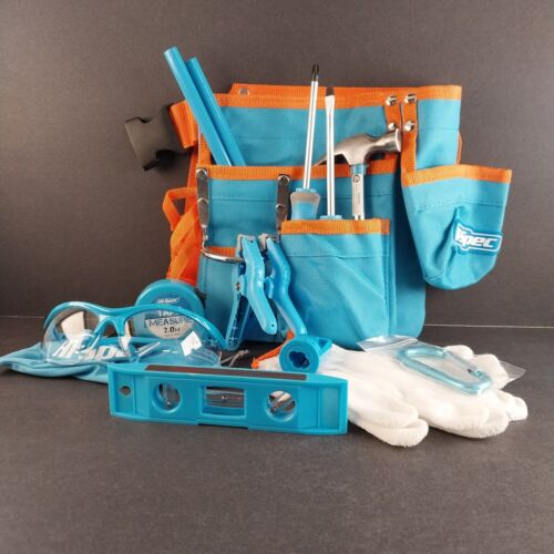 Hi-Spec Kids Tool Kit Set 16 pc Blue Durable Hand Tools Child Belt DIY Children