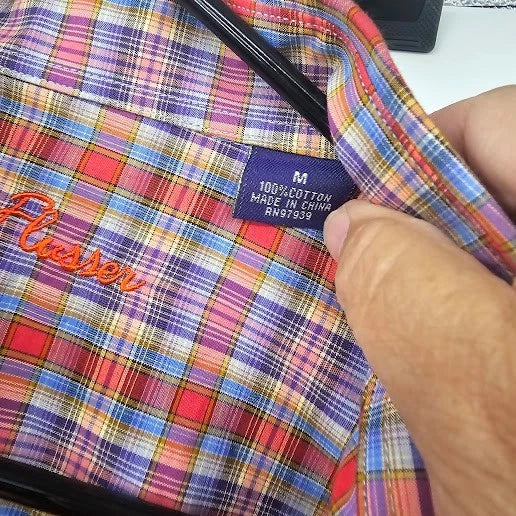 Alan Flusser Mens Multicolor Plaid Button-Up Shirt Size Medium 100% Cotton China